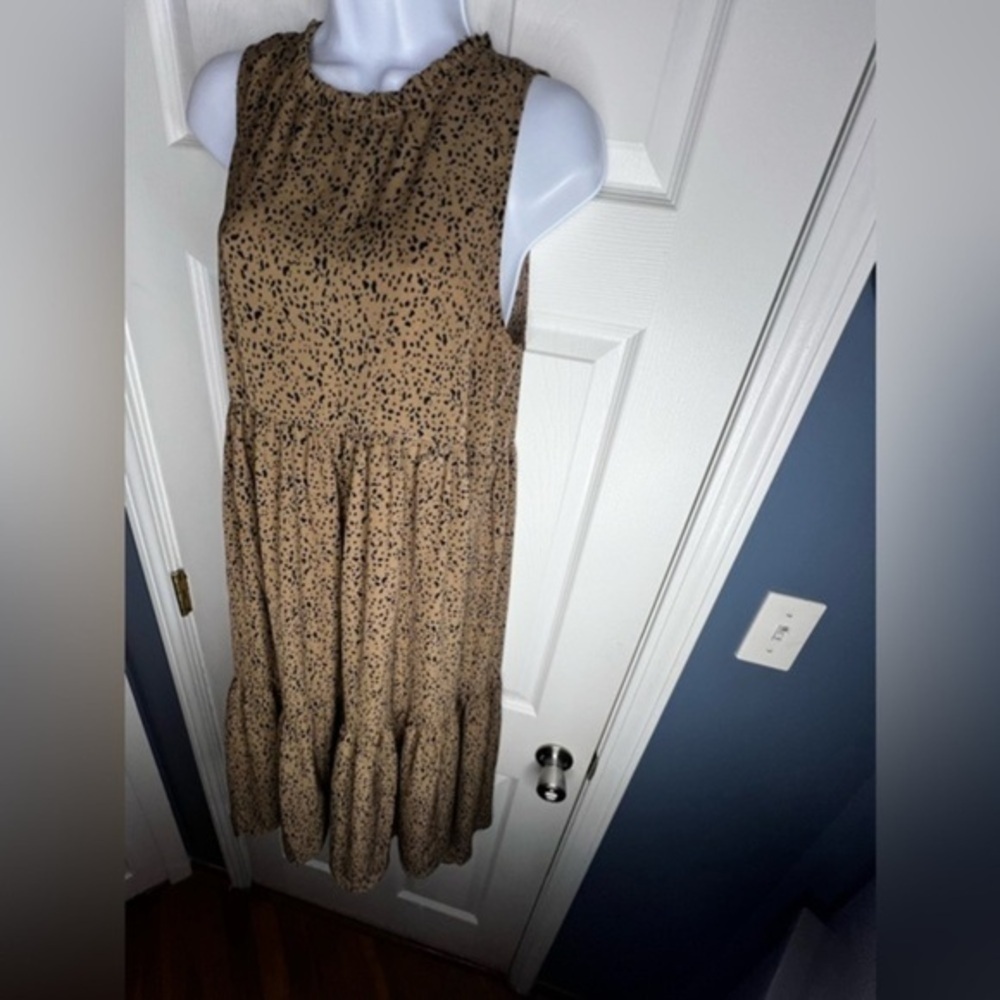 NWT Mittoshop Women’s Small Brown Animal Print Sleeveless Tiered Midi Dress S - Picture 5 of 16